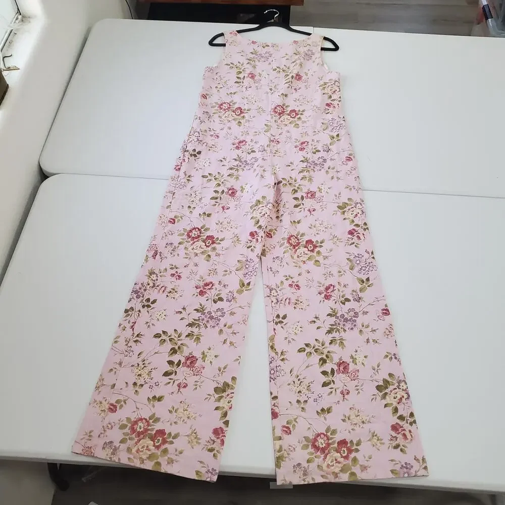 Reformation Jumpsuit Overall Small Pink Floral Wide Leg Garden Cottagecore Linen